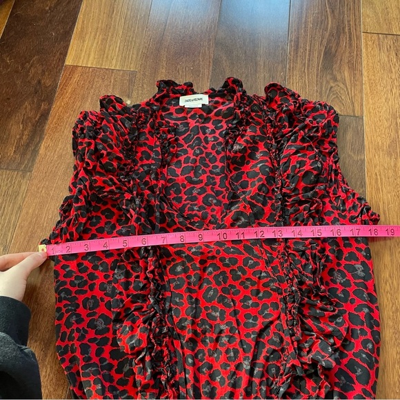 Zadig & Voltaire Tibo Print Leopard Ruffle Red Black Sleeveless Tassel Size S - Picture 11 of 12
